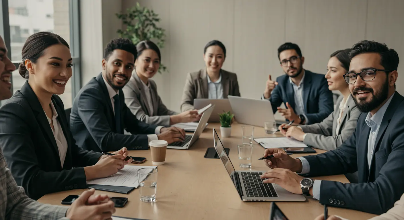 Business analyst conducting IT infrastructure needs assessment with laptop and documents